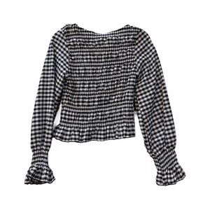 Black and White Gingham Smocked Blouse